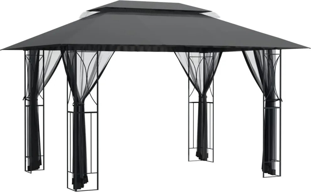 vidaXL Foișor cu pereți laterali, antracit, 400x300x270 cm, oțel