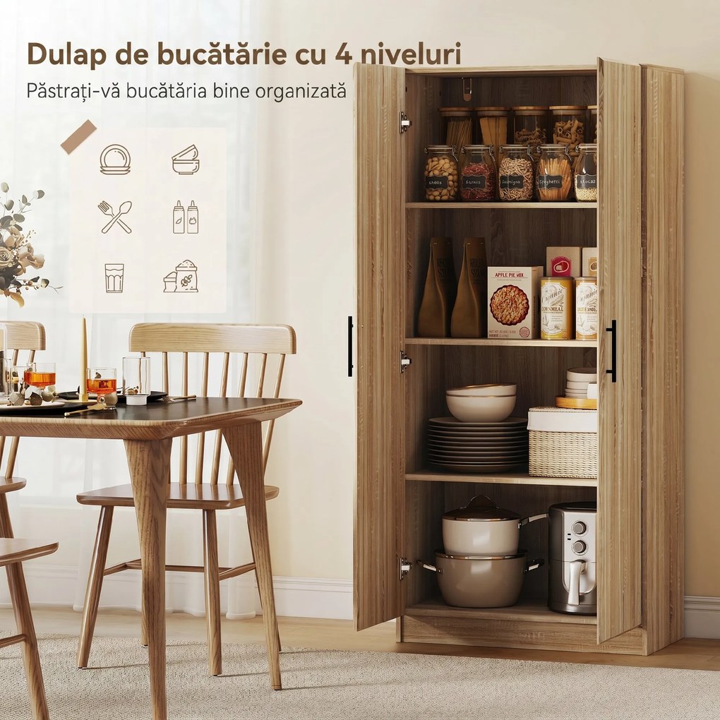 HOMCOM Dulap de Bucătărie Modern cu Rafturi Ajustabile și Uși Amortizate Lemn | Aosom Romania