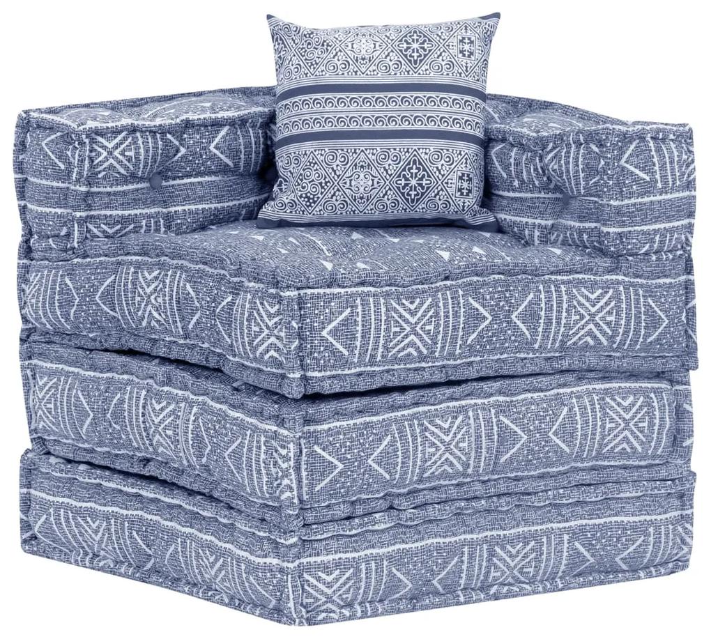 Canapea puf modulara cu 3 locuri, indigo, material textil 1, Indigo, Canapea cu 3 locuri cu spatar si suport pentru picioare