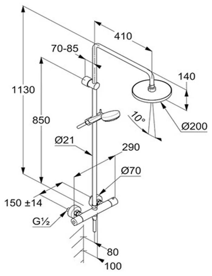 Set de dus cu termostat, 1 jet, crom