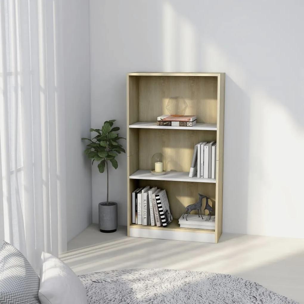 800869 vidaXL 800869  3-Tier Book Cabinet White&Sonoma Oak 60x24x109 Engineered Wood