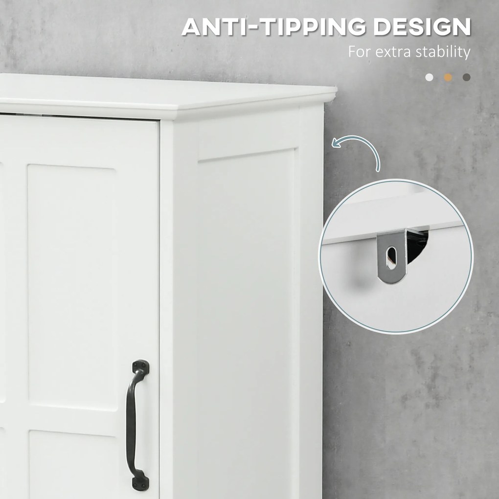 kleankin Dulap Modern pentru Baie, Mobilier Îngust cu Raft Deschis, Sertar, Uși Încastrate și Rafturi Ajustabile Alb | Aosom Romania