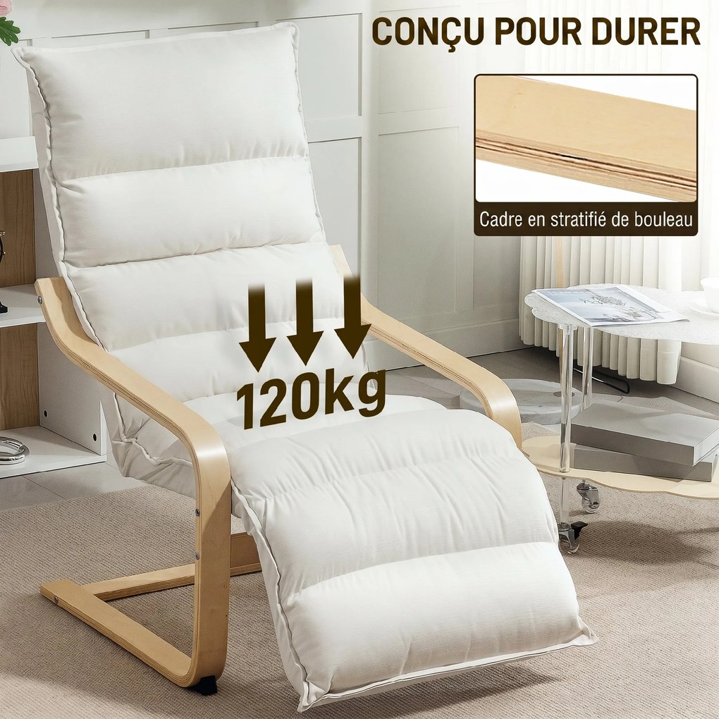 HOMCOM Fotoliu Relax din Lemn și Catifea cu Suport pentru Picioare, Crem | Aosom Romania