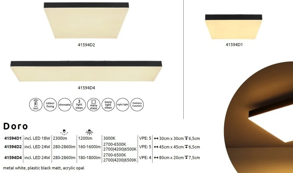Plafoniera LED dimabil cu telecomanda design modern Doro negru 30x30cm