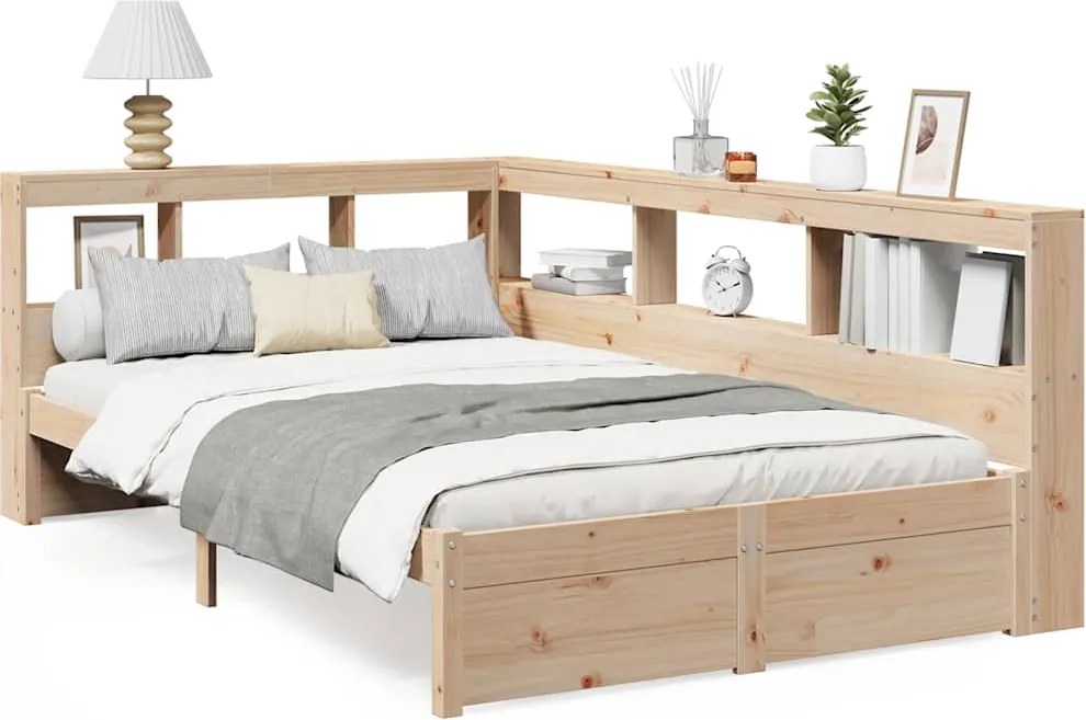 vidaXL Pat cu bibliotecă fără saltea, 120x200 cm, lemn masiv de pin