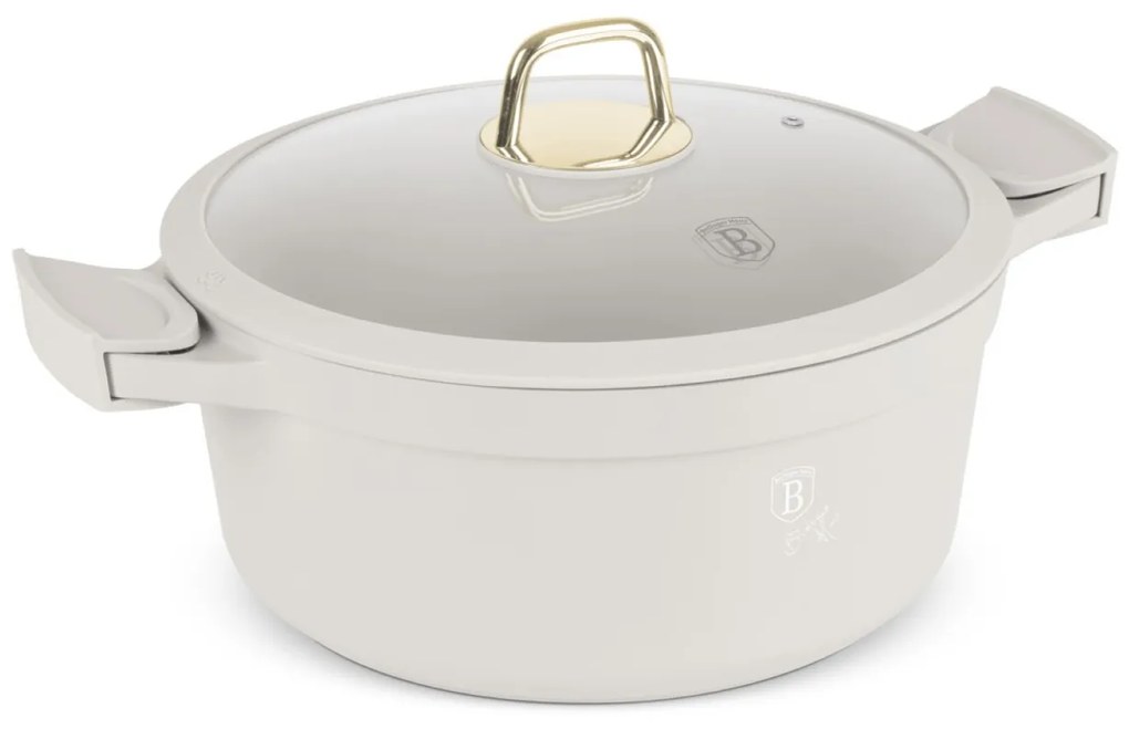 Oală cu capac 28 cm, 6.6L – Berlinger Haus Sahara Collection BH 7788, crem, cu mânere silicon, gătit sănătos, compatibilă inducție
