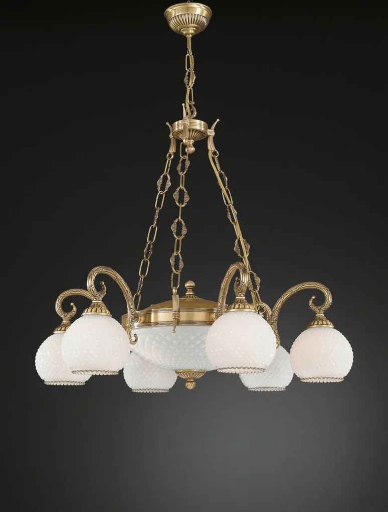 Candelabru cu 8 brate clasic design italian din alama, sticla 8400 RA-L. 8400/6+2