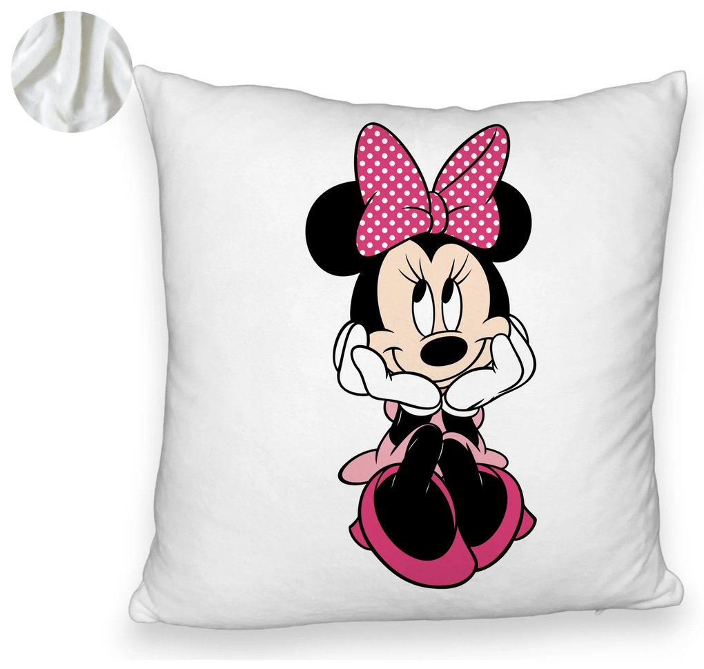 Perna Decorativa Fluffy, Model copii Minnie Mouse, 40x40 cm, Alba, Husa Detasabila, Burduf