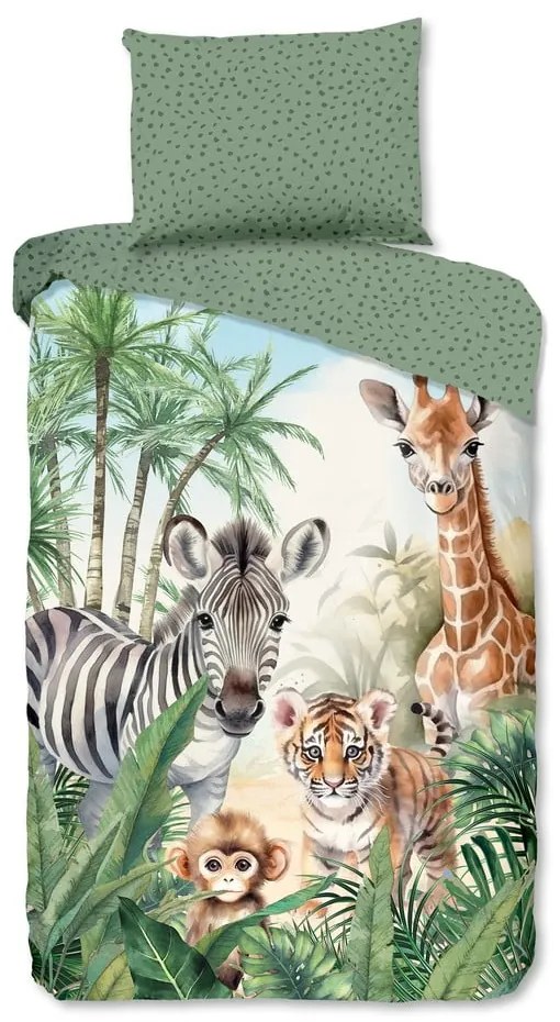 Lenjerie de pat pentru copii verde din bumbac pentru pat de o persoană 140x200 cm Thabo – Good Morning