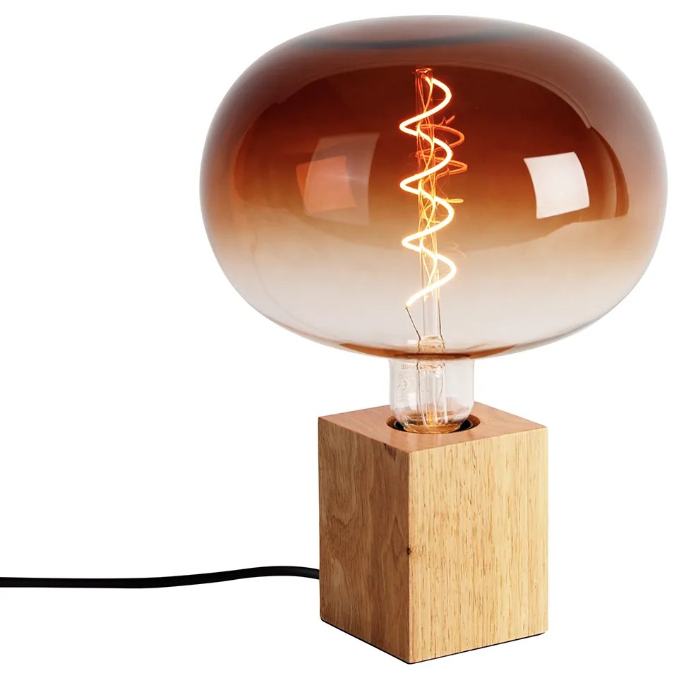Lampă de masă rustică din lemn natural, cu LED G220 - Bloc