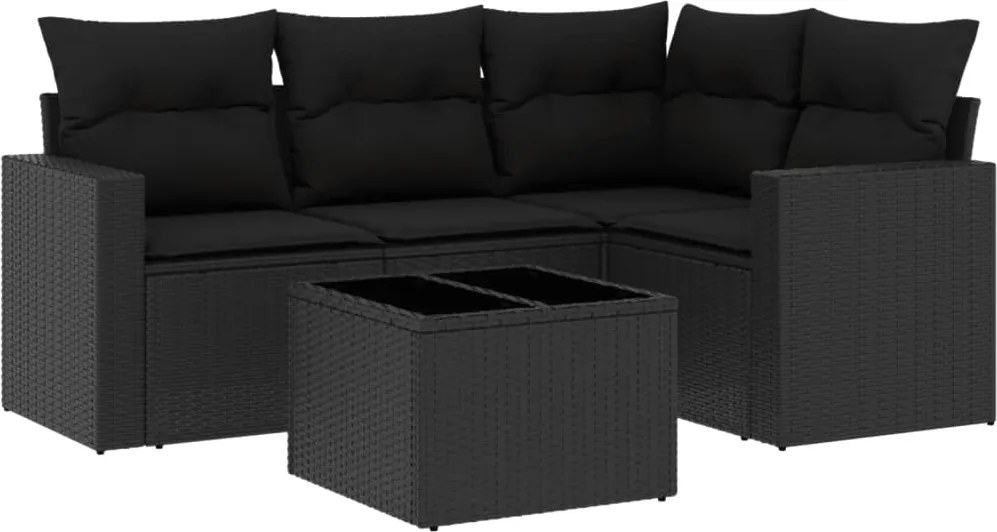 vidaXL Set mobilier de grădină cu perne, 5 piese, negru, poliratan