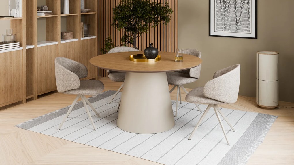 MAZZONI EXPORT NELA Bej Latte (material Monza 60)/picioare bej - SCAUN MODERN BOUCLÉ ROTATIV TAPIȚAT PENTRU SALON/LIVING/BIROU BOHO