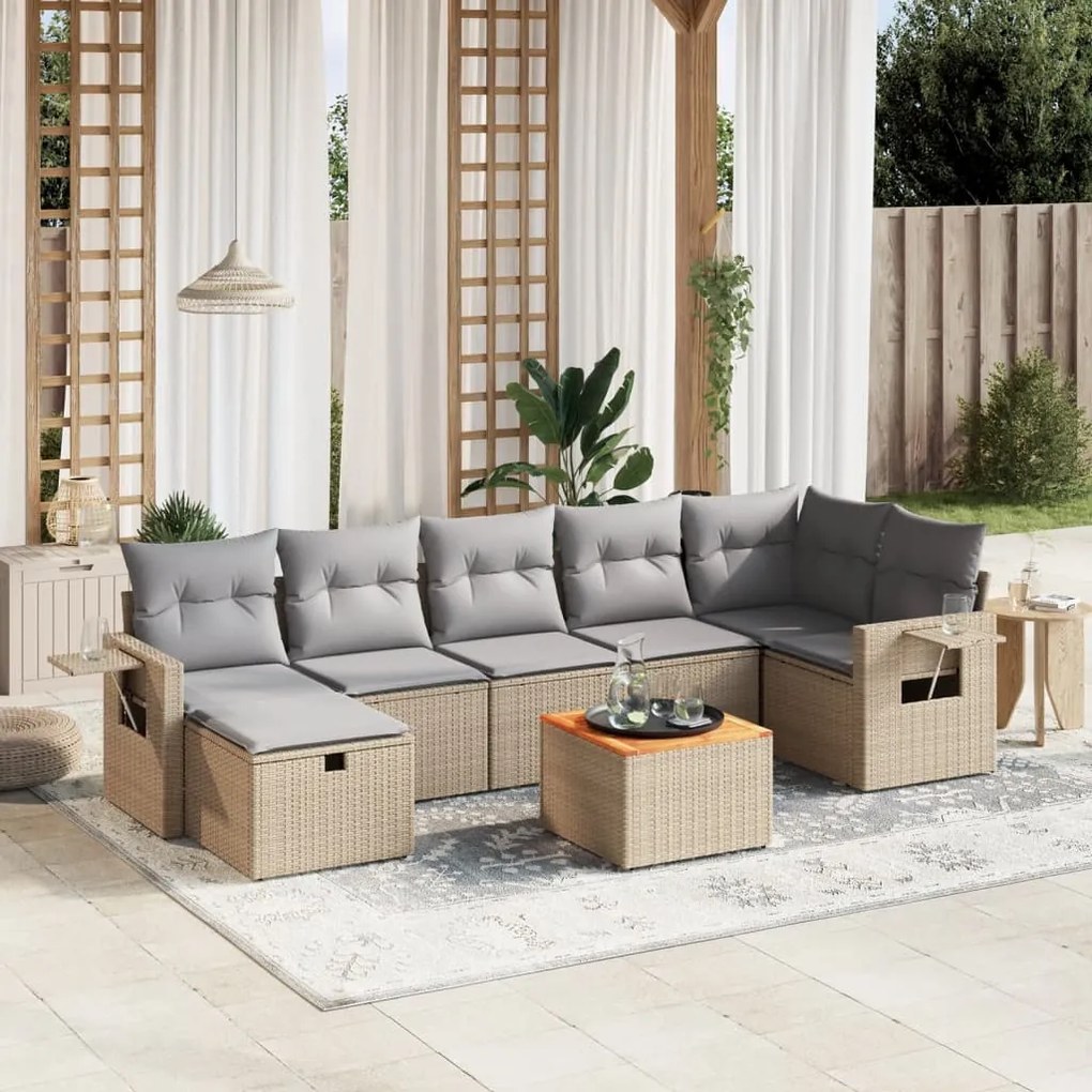 vidaXL Set canapele de grădină, 8 piese, cu perne, bej, poliratan