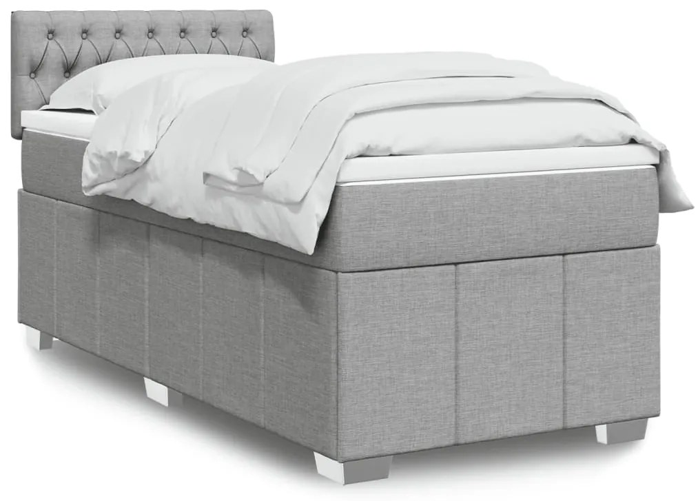 vidaXL Pat box spring cu saltea, gri deschis, 90x190 cm, textil