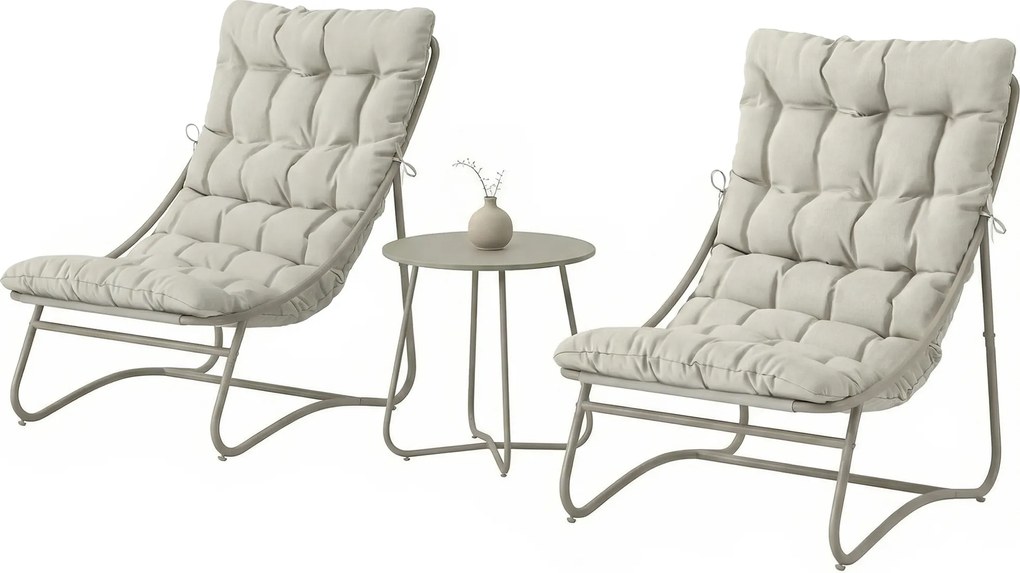 Outsunny Set de grădină 3 piese cu 2 scaune lounge, masă de cafea și perne pentru exterior, patio, balcon, Gri deschis | Aosom Romania
