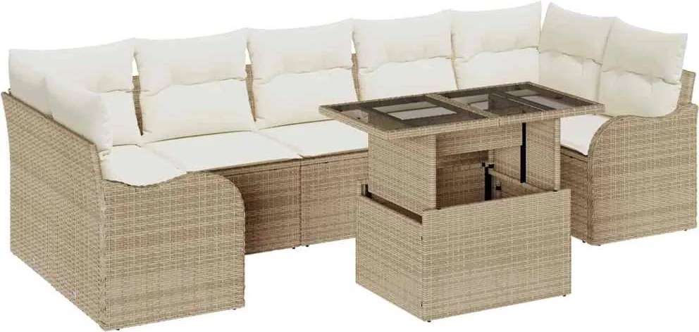 vidaXL Set de canapele pentru grădină cu pernă 8 pcs Bej Rattan poli