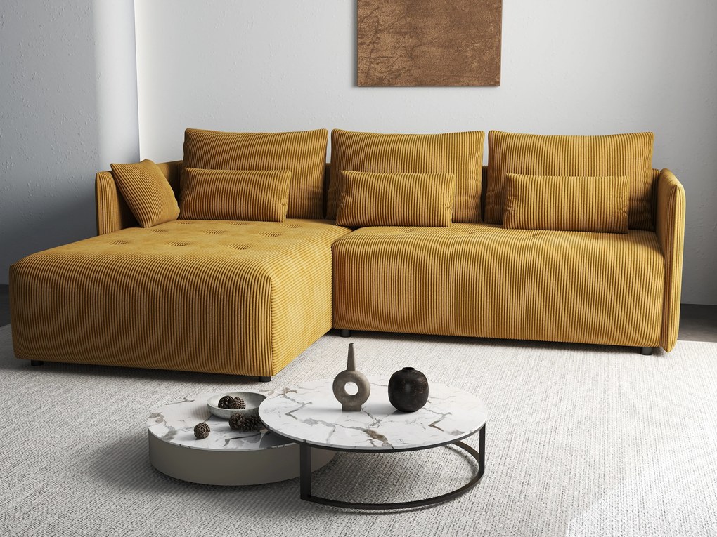 Colțar extensibil dumonde cu ladă de depozitare si sezut confortabil din spuma high-density, Malta Zoom Mustar II 235x185 cm