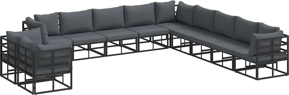 vidaXL Set de canapele pentru grădină cu pernă 11 pcs Negru Aluminiu