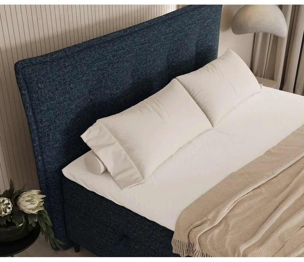 Pat boxspring albastru închis cu spațiu de depozitare 200x200 cm Sinai – Maison de Rêve