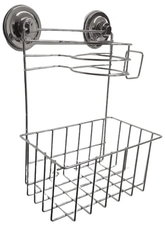 Polita pentru baie cu suport pentru uscator de par WALLPO 33x24,5 cm, argintiu