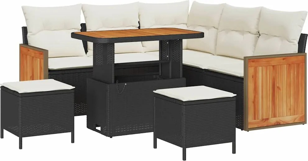 vidaXL Set de canapele pentru grădină 9 pcs Negru și Crem poliratan