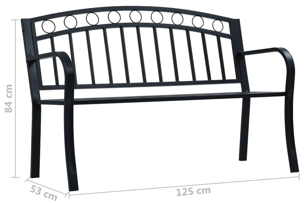 Banca de gradina, negru, 125 cm, otel Negru, Fara masa, 1, Fara masa