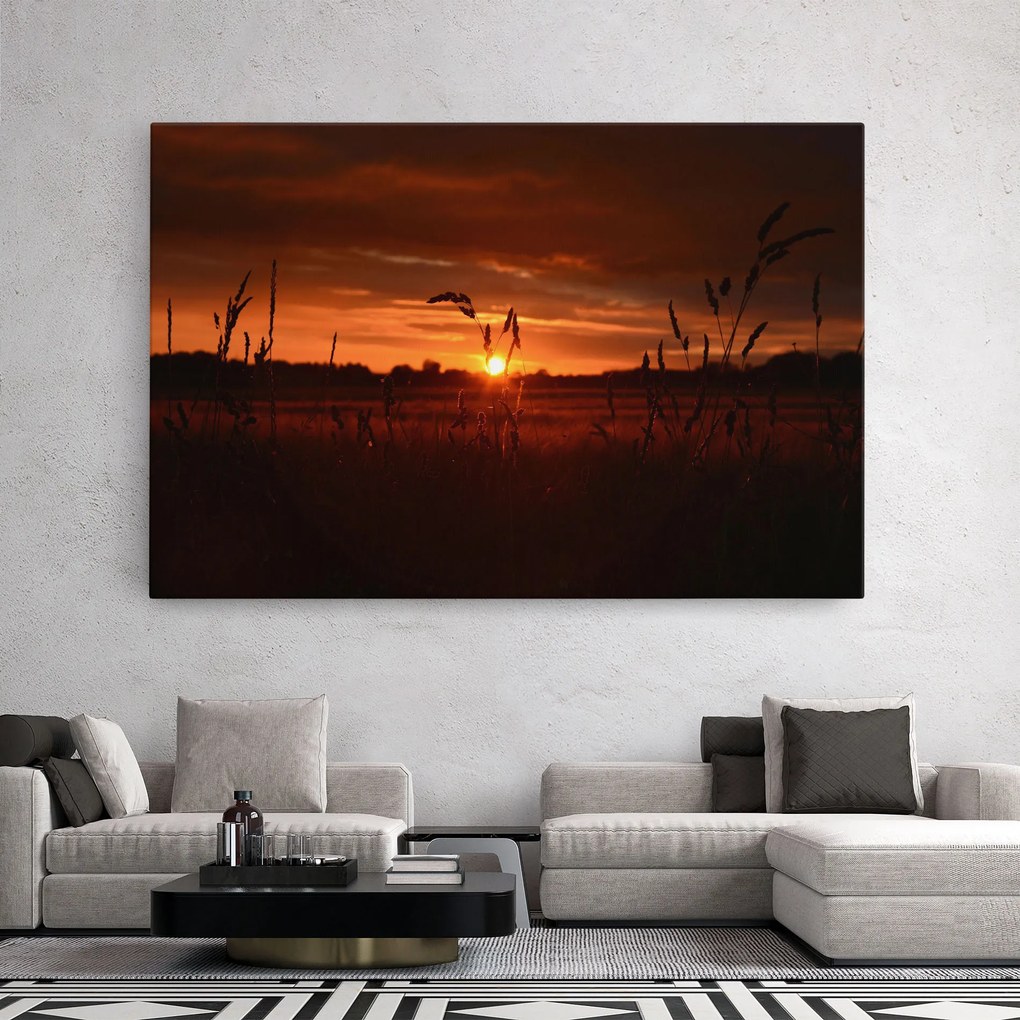 Tablou Canvas, 80x120cm, Dormitor si Living, Peisaje, Apus de soare, Field Shilouette