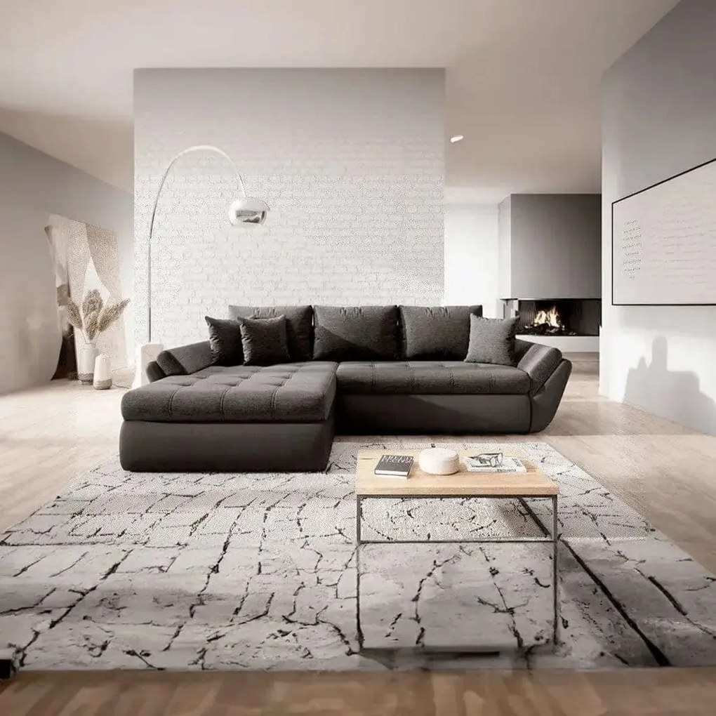 Colțar extensibil dumonde cu ladă de depozitare si sezut confortabil din spuma high-density, Loana Magma Black II 270x185 cm