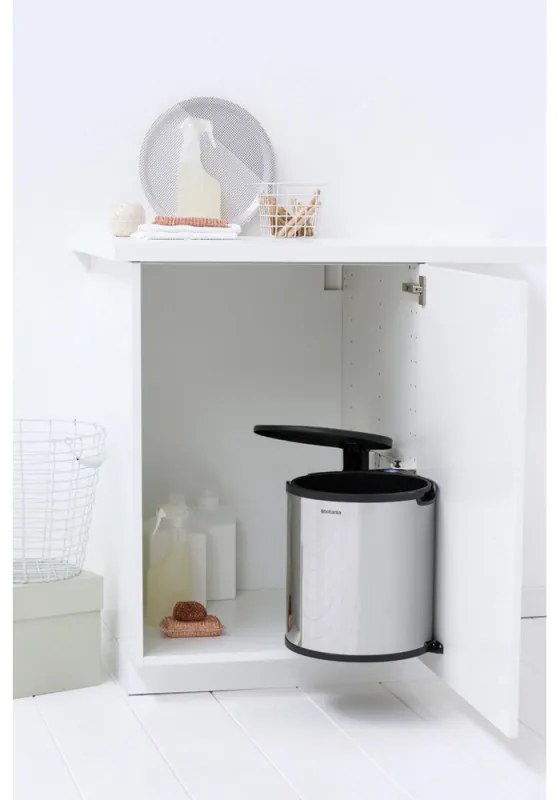 Brabantia Coș încorporabil 647044, 15 L, Deschidere largă, Coș interior din plastic, Inox