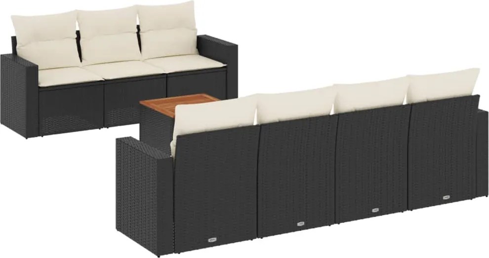 vidaXL Set mobilier de grădină cu perne, 8 piese, negru, poliratan