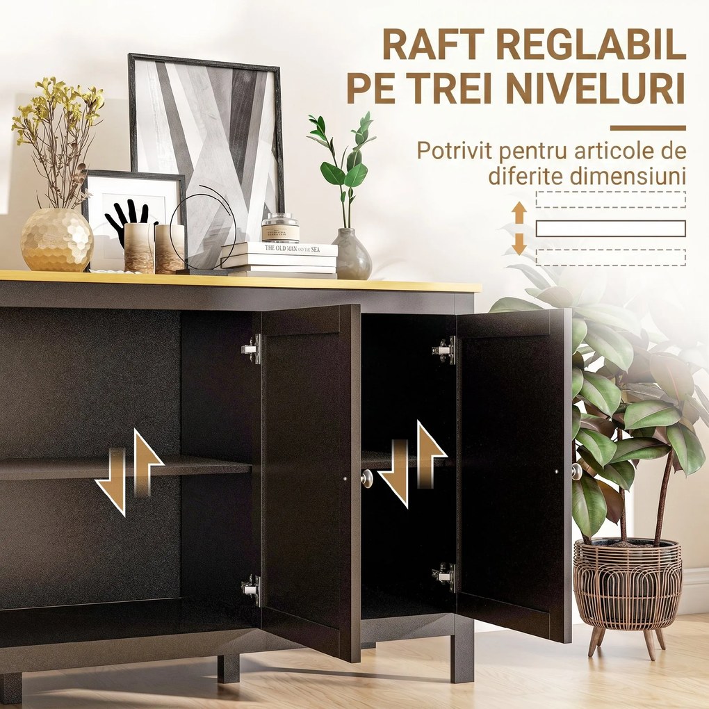 HOMCOM Dulap cu 2 Compartimente și 2 Rafturi Reglabile pe 3 Nivele, 120 x 40 x 70 cm, Negru și Lemn | Aosom Romania
