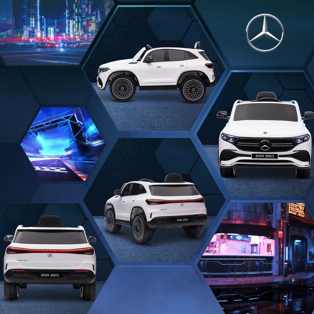 Mercedes-Benz EQA 12V Masinuta Electrica pentru Copii cu Baterie Portabila, cu Telecomanda, Muzica, Claxon, pentru 3-8 ani Alb HOMCOM | Aosom RO
