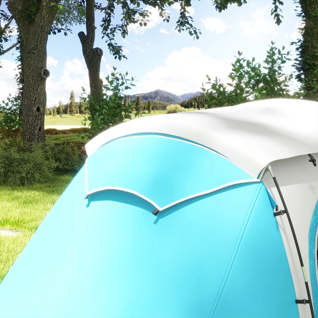Outsunny Cort de camping familial 3-4 persoane 2 camere 4 uși și 4 ferestre, sac de transport, dim. 460L x 220l x 175H cm | Aosom Romania