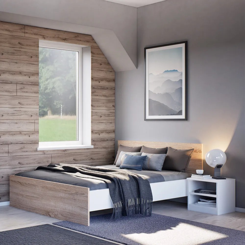 Pat dublu Miami fără cadru de pat 140x200 cm stejar sonoma-alb