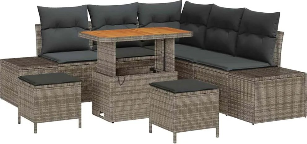 vidaXL Set de canapele pentru grădină cu pernă 8 pcs Gri Rattan poli