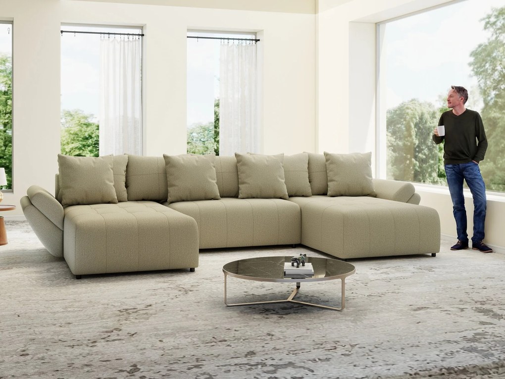 Colțar extensibil dumonde cu ladă de depozitare si sezut confortabil din spuma high-density, Berlin U Enjoy Camel 380x180 cm