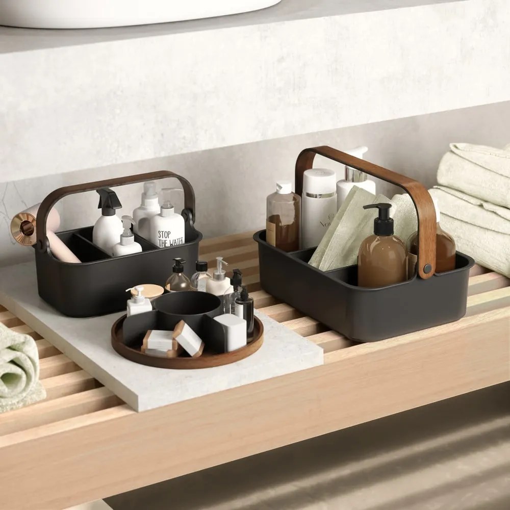 Organizator de baie negru pentru cosmetice/rotativ din lemn Bellwood – Umbra