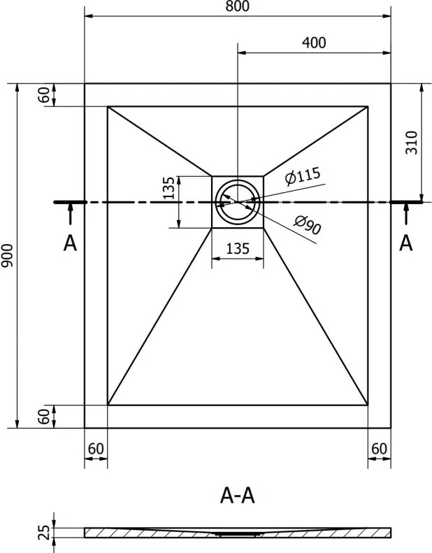 Mexen Stone+ receveur de duș din compozit dreptunghiular 90 x 80 cm, alb - 44108090