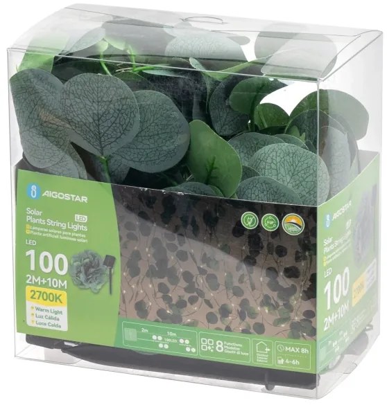 Instalație LED solară Aigostar 100xLED/12m IP65 alb cald eucalipt