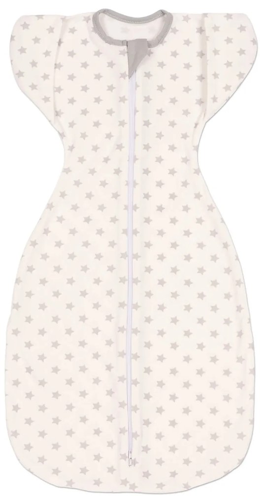 Sistem de infasat transformabil in sac de dormit, 1-6 luni Kidizi Swaddel Confort UP White Grey Stars, 100% bumbac, 0.5 tog