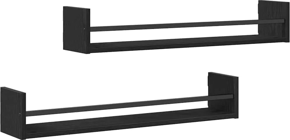 vidaXL Raft de perete Pe perete 2 pcs Stejar Negru 80 x 16 x 14 cm