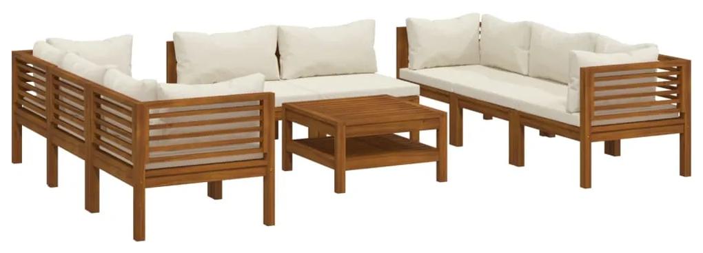 3086936 vidaXL Set mobilier de grădină, perne crem, 9 piese, lemn masiv acacia