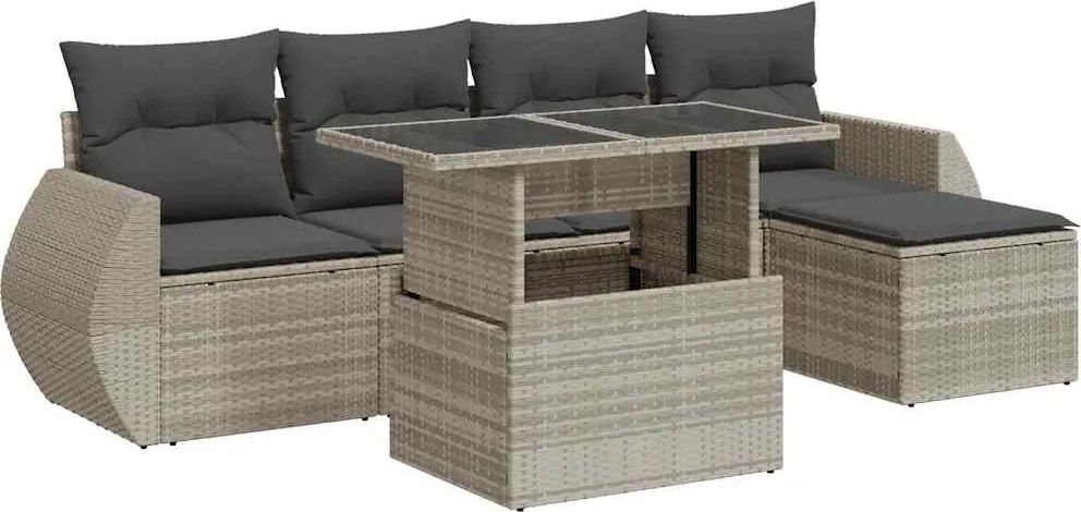 vidaXL Set canapele de grădină cu perne, 6 piese gri deschis poliratan