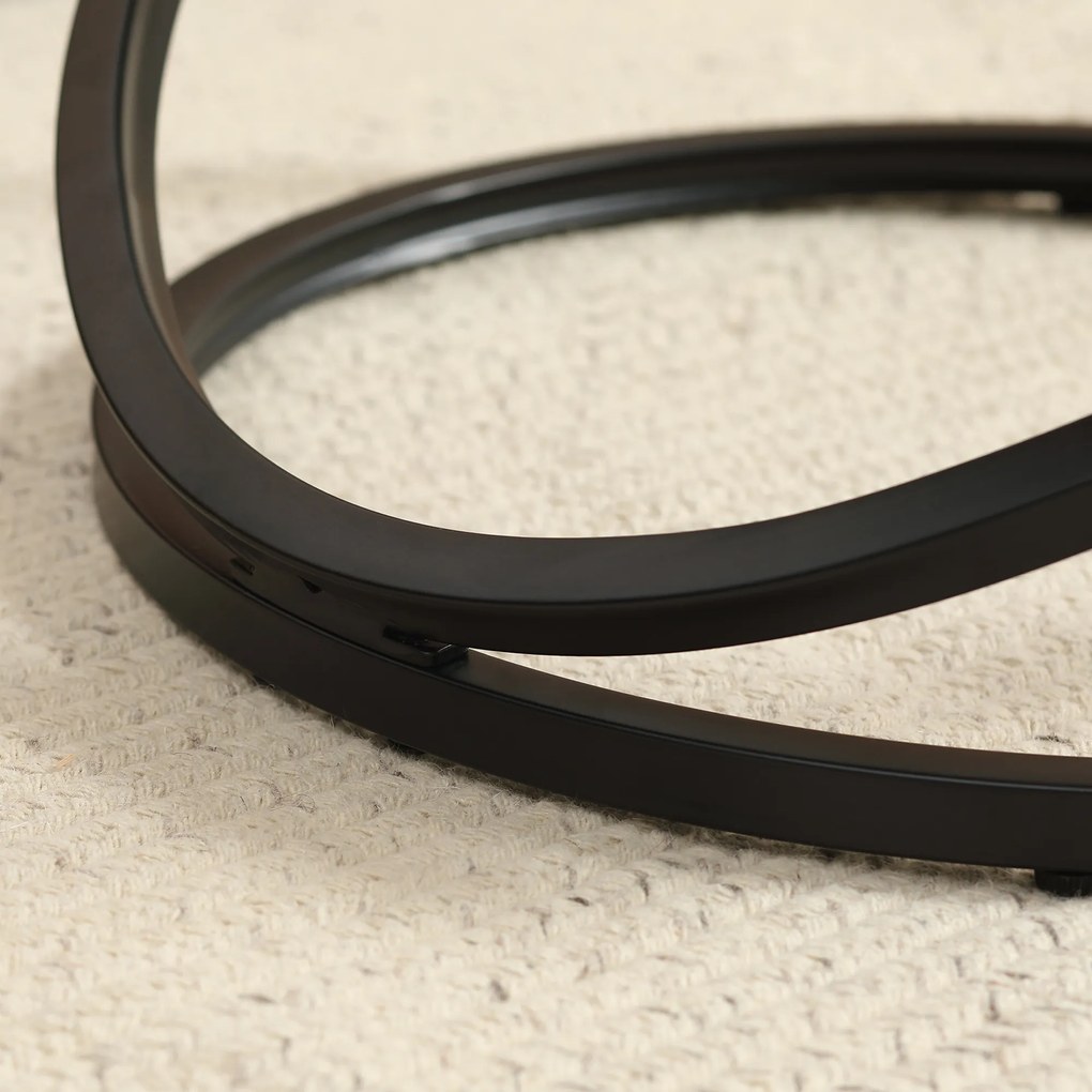 HOMCOM Masă de cafea rotundă de stil industrial din metal negru și blat din lemn, dim. Ø 60 x 46 Î n cm | Aosom Romania