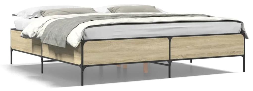 3279778 vidaXL Cadru de pat, stejar sonoma, 200x200cm, lemn prelucrat și metal