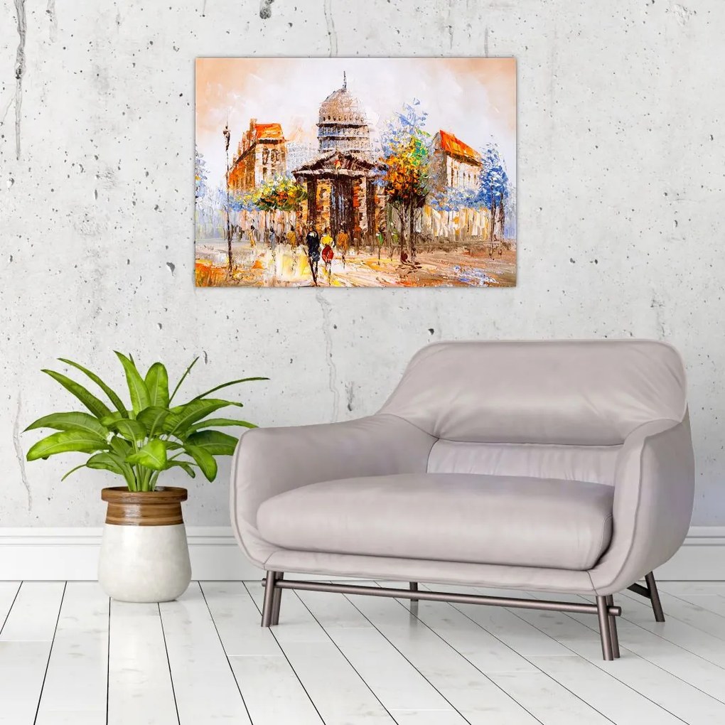 Tablou pe sticlă - Monument de oraș pictat (70x50 cm)