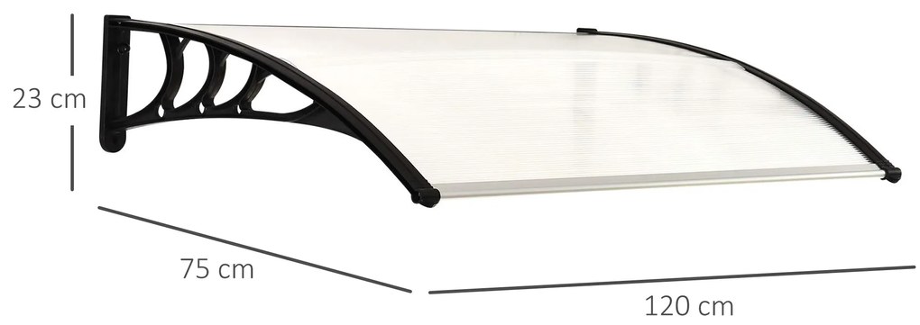 Outsunny Copertină din Policarbonat, Acoperiș pentru Ușă sau Fereastră Impermeabilă Anti-UV, 120x80x23 cm, Negru | Aosom Romania
