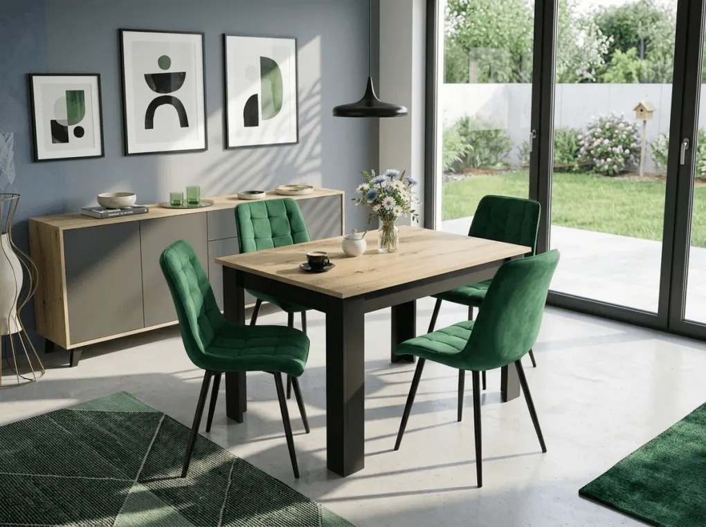 Scaun de masa SPLIT VELVET cu picioare negre, verde