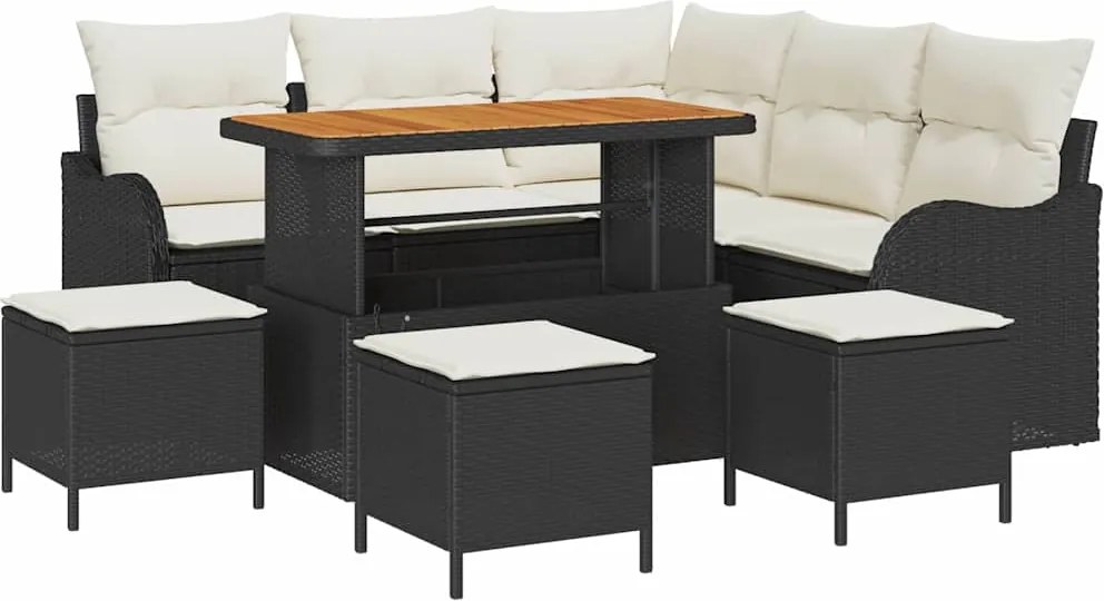 vidaXL Set de canapele pentru grădină cu pernă 9 pcs Negru poliratan