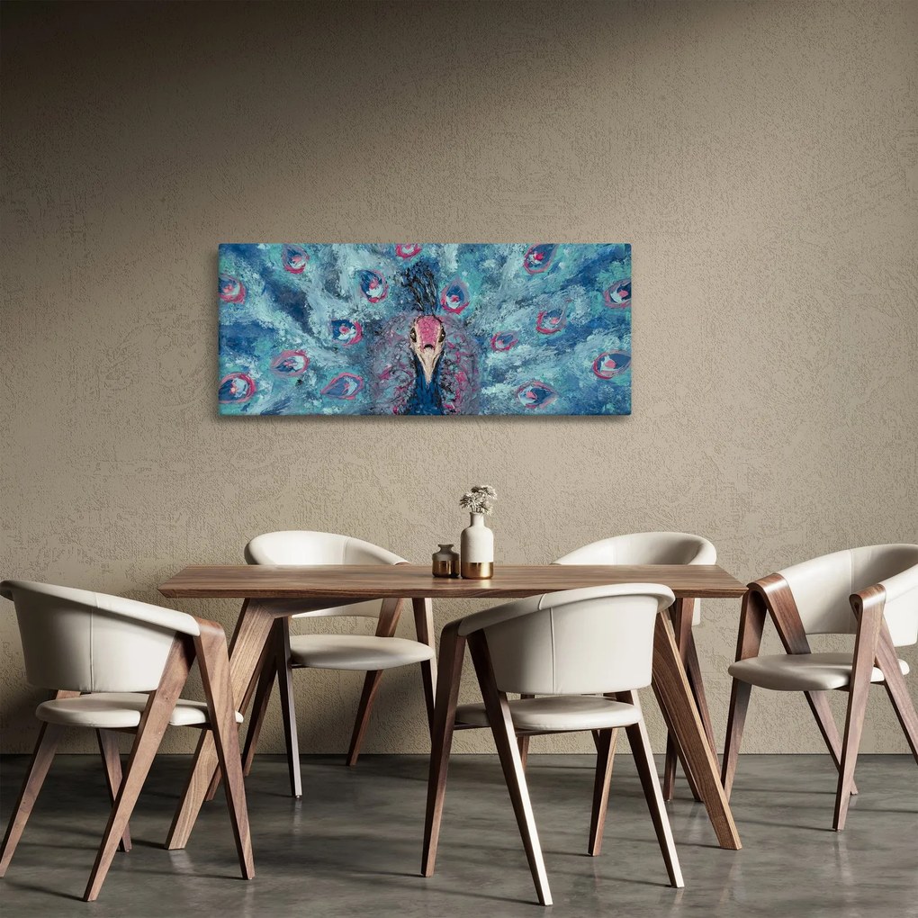 Tablou cu păun pictat (120x50 cm)